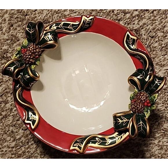 JCPenney Home Holiday/Christmas Ceramic Ribbon Bowl - Red (8") - Picture 1 of 4